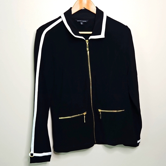 Boston Proper Jackets & Blazers - Boston Proper Women's Two-tone Black/whitw Full Zip Jacket Size Small EUC